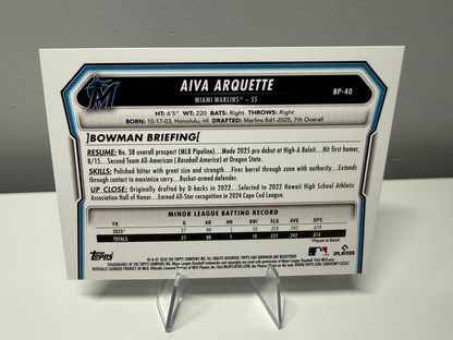 Aiva Arquette 2026 Bowman 1st Paper Retro Logo Foil Pattern SSP #BP-40 Marlins