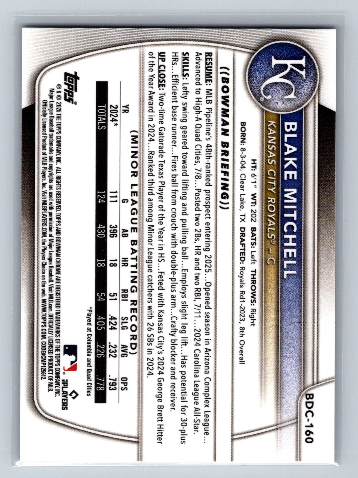 Blake Mitchell 2025 Bowman Draft Chrome Purple Geometric Refractor /250 #BDC-160