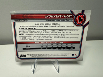 Jhonkensy Noel 2022 Bowman Draft Chrome Sky Blue Refractor #BDC-60 Guardians