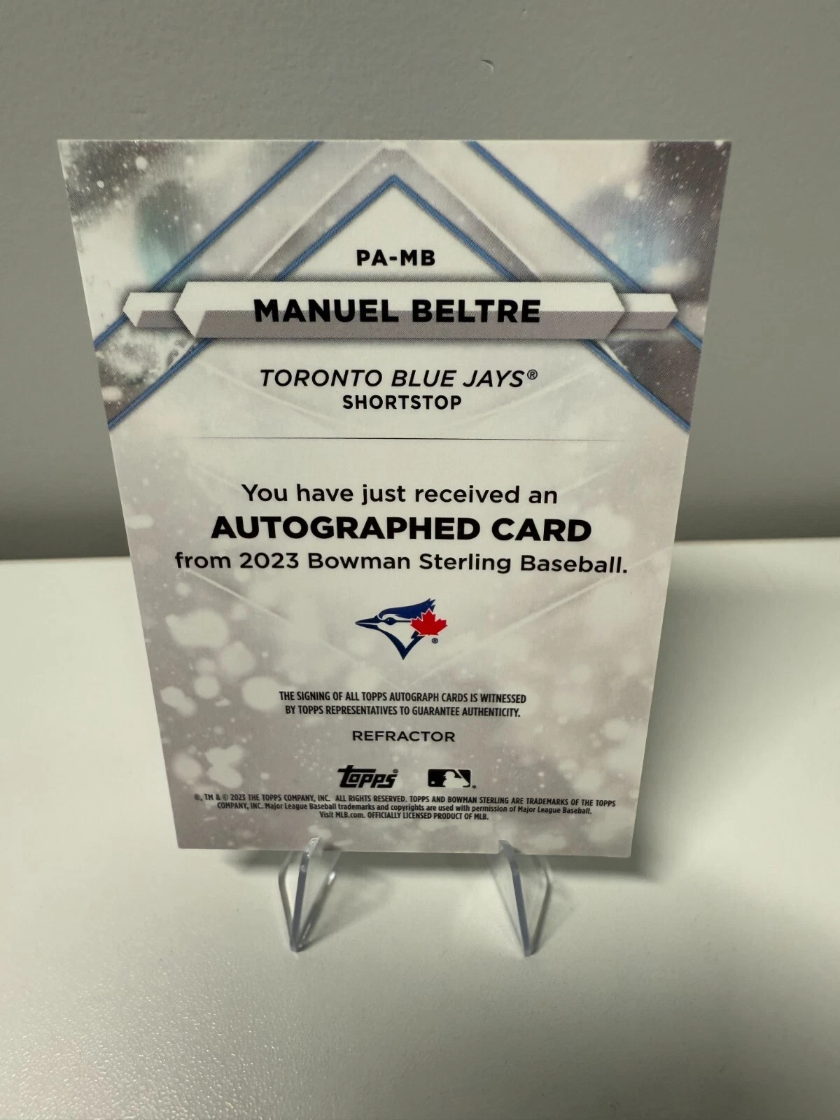 Manuel Beltre 2023 Bowman Sterling Prospect Refractor Auto /150 #PA-MB Blue Jays