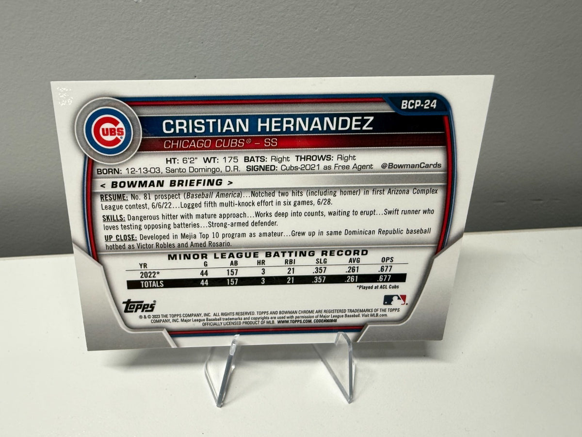 Cristian Hernandez 2023 Bowman Chrome Prospect Sapphire Aqua Refractor /55