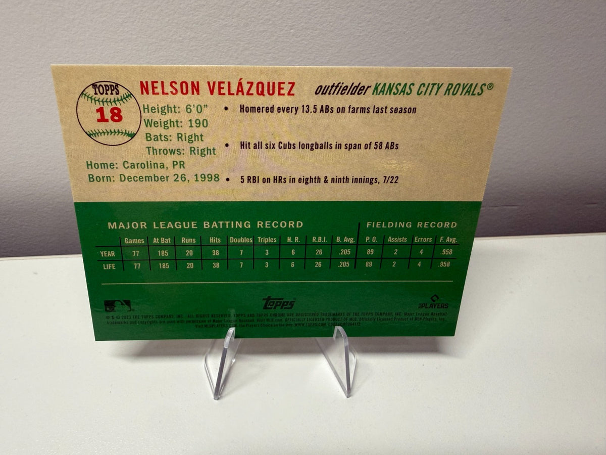 Nelson Velazquez 2023 Topps Chrome Platinum Anniversary Logo Refractor RC /499
