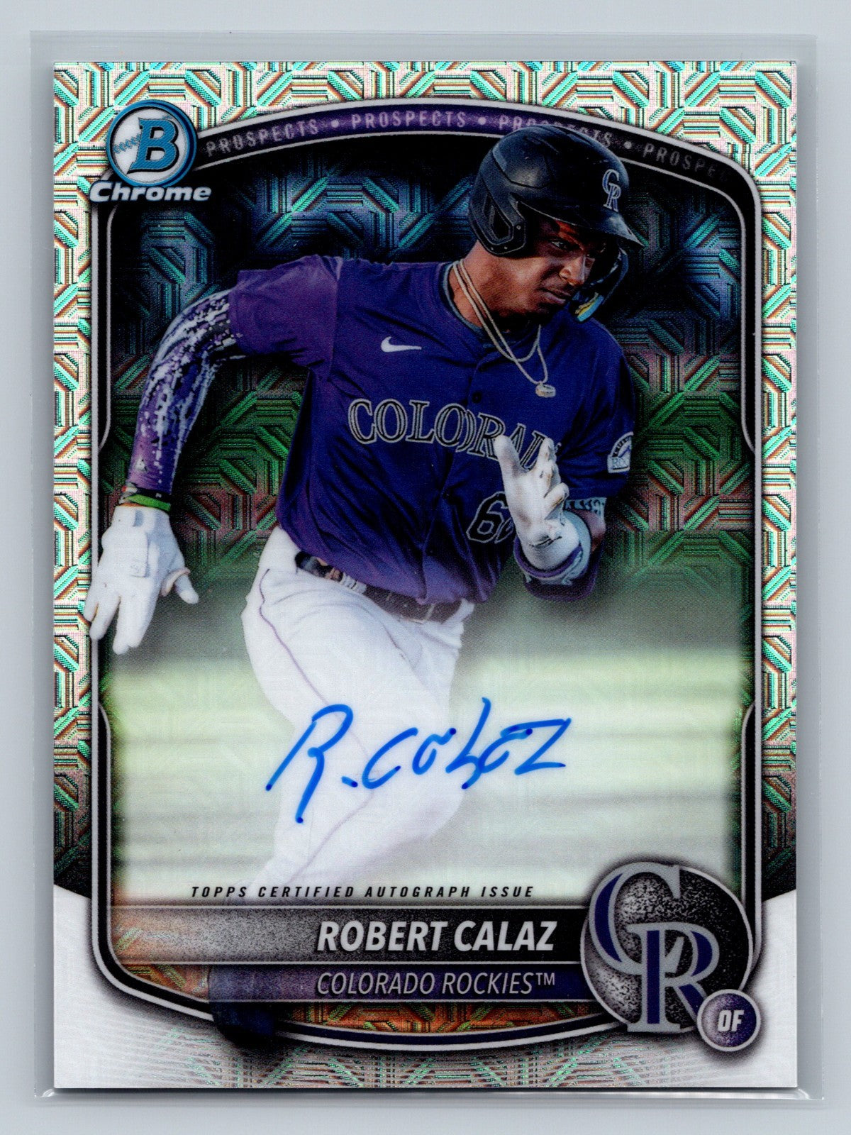 Robert Calaz 2025 Bowman Chrome Mega Box Mojo Refractor Auto #BMA-RC Rockies