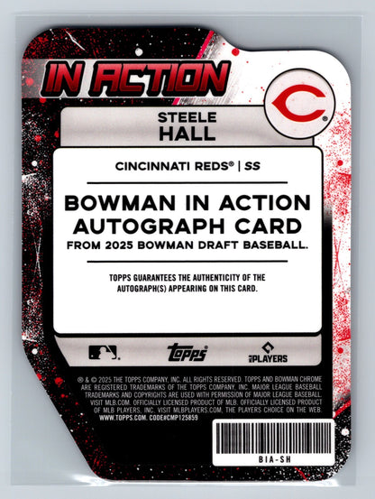 Steele Hall 2025 Bowman Draft In Action Wave Refractor Auto /75 #BIA-SH Reds