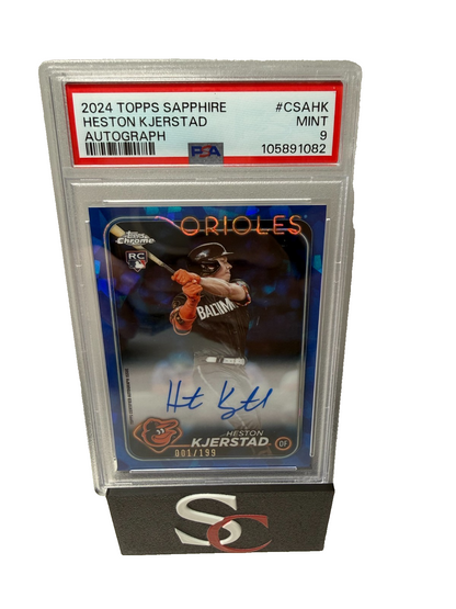 Heston Kjerstad 2024 Topps Chrome Sapphire Auto RC /199 #CSA-HK Orioles PSA 9