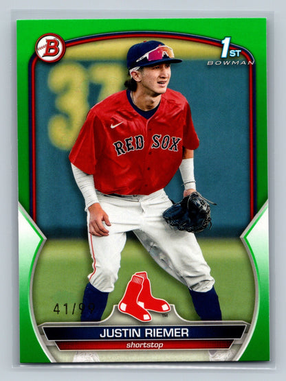 Justin Riemer 2023 Bowman Draft 1st Paper Green /99 #BD-182 Red Sox