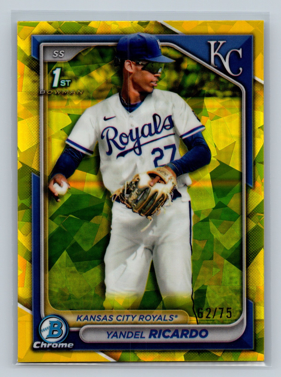 Yandel Ricardo 2024 Bowman Chrome 1st Sapphire Yellow Refractor /75 #BCP-177