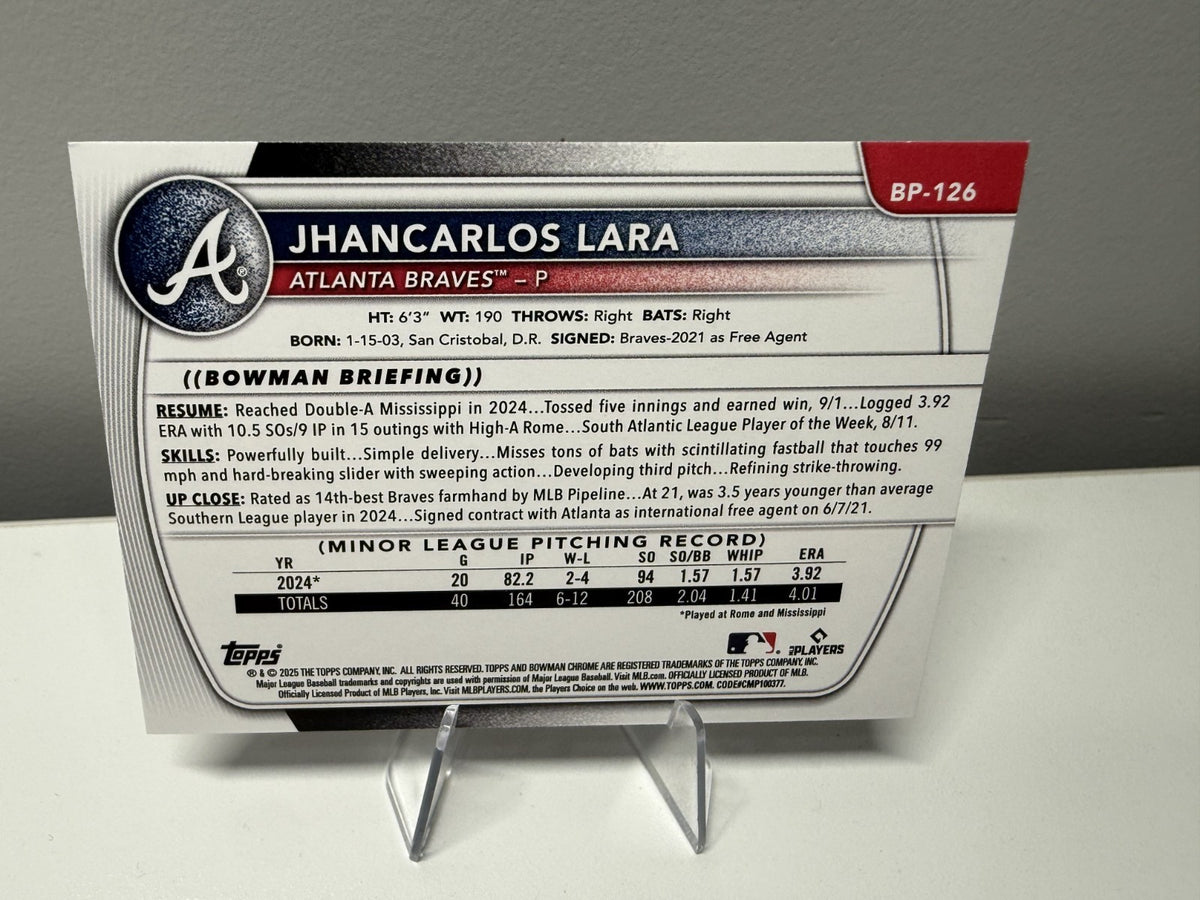 Jhancarlos Lara 2025 Bowman 1st Purple Paper /250 #BP-126 Braves