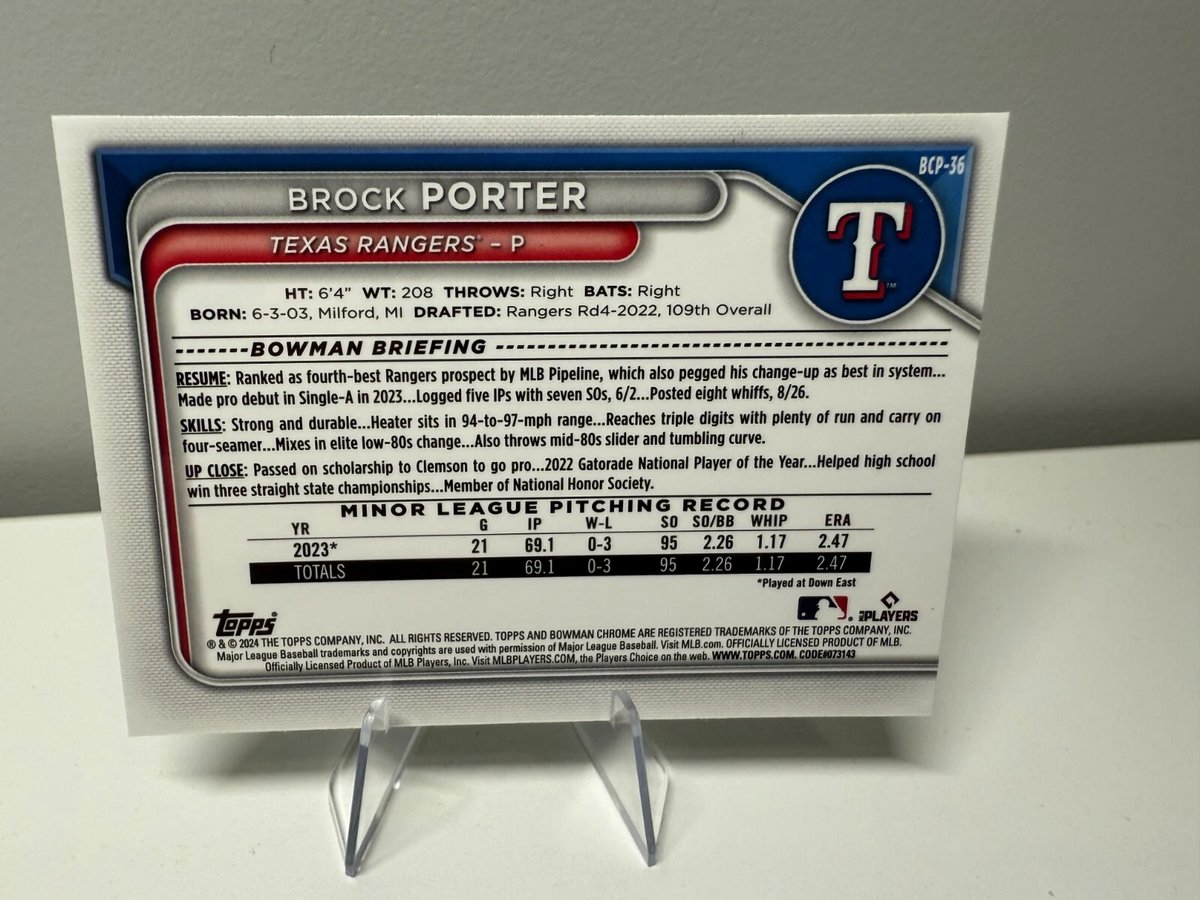 Brock Porter 2024 Bowman Chrome 1st Lunar Glow #BCP-36 Rangers