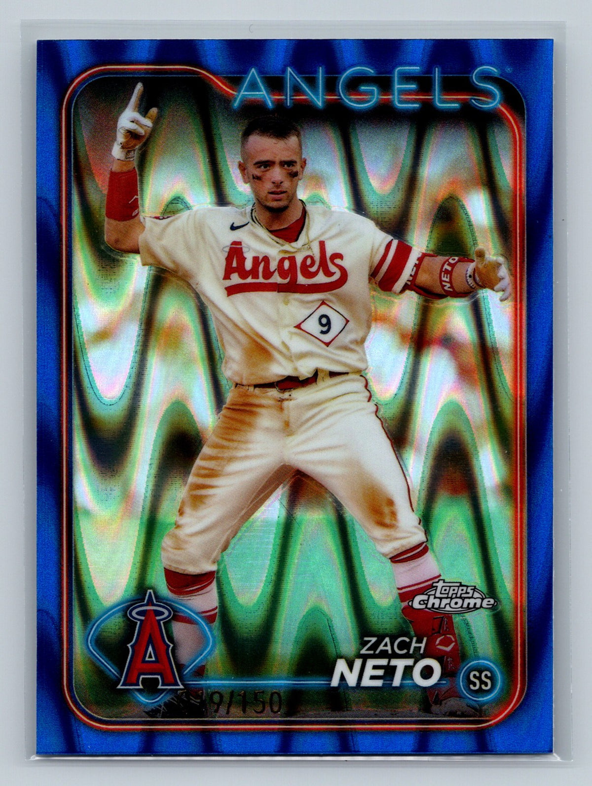 Zach Neto 2024 Topps Chrome Blue RayWave Refractor /150 #123 Angels