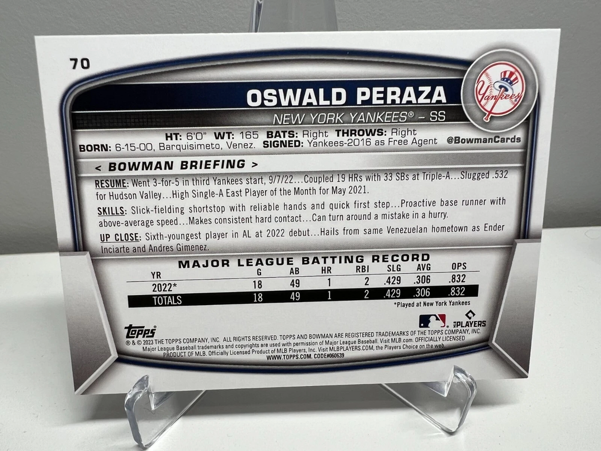 Oswald Peraza 2023 Bowman Purple Pattern RC /199 #70 Yankees