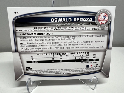 Oswald Peraza 2023 Bowman Purple Pattern RC /199 #70 Yankees