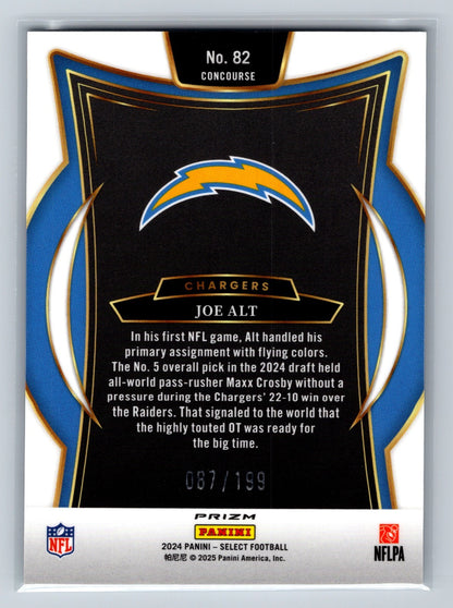 Joe Alt 2024 Panini Select Concourse White Shock Prizm RC /199 #82 Chargers