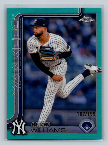 Devin Williams 2025 Topps Chrome Aqua Refractor /199 #153 Yankees