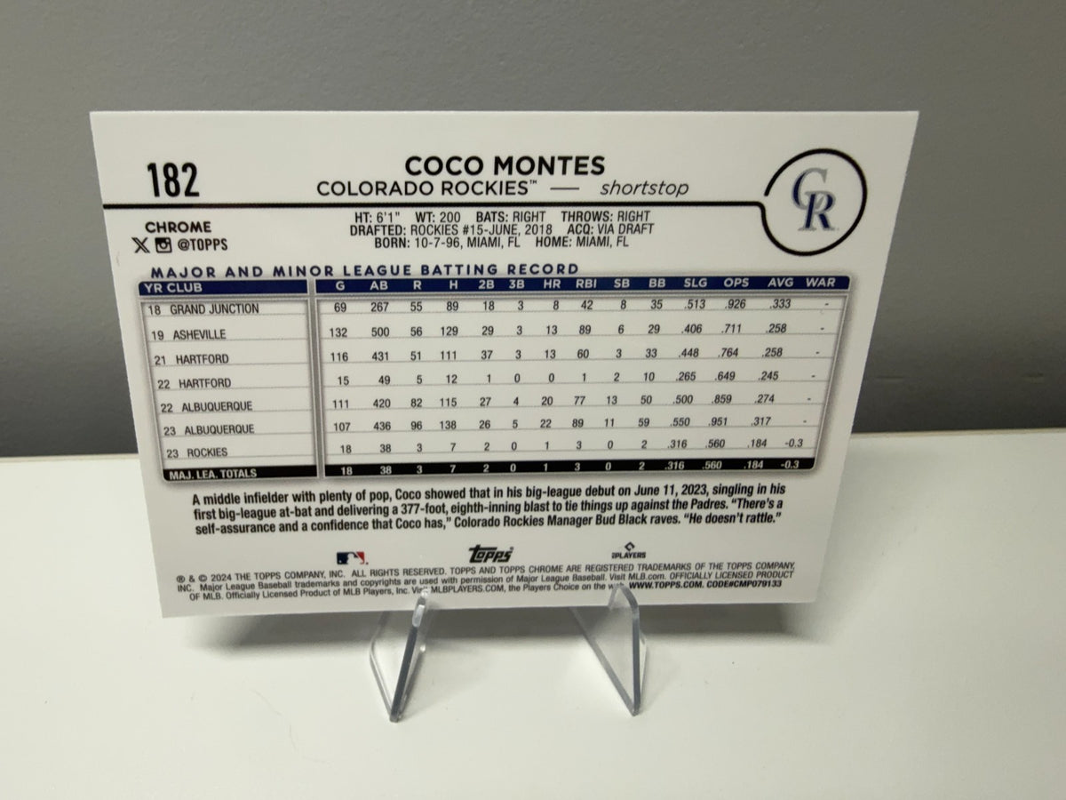 Coco Montes 2024 Topps Chrome Blue Logofractor RC /150 #182 Rockies