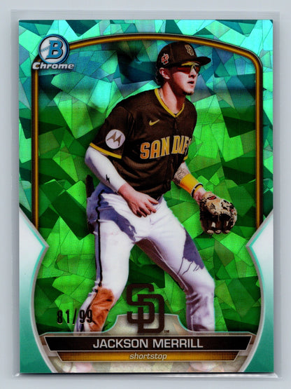 Jackson Merill 2023 Bowman Chrome Prospects Aqua Sapphire Refractor /99 #BCP-244