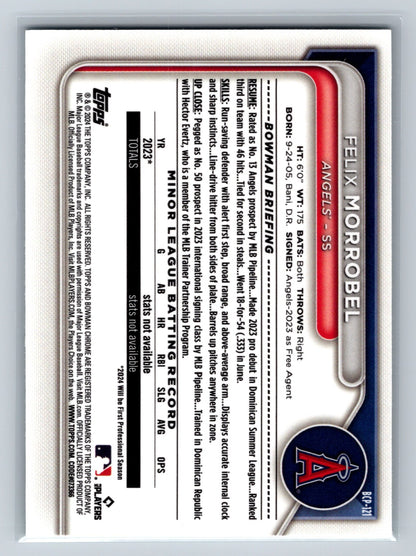 Felix Morrobel 2024 Bowman Chrome 1st Aqua Mojo Refractor /125 #BCP-121 Angels
