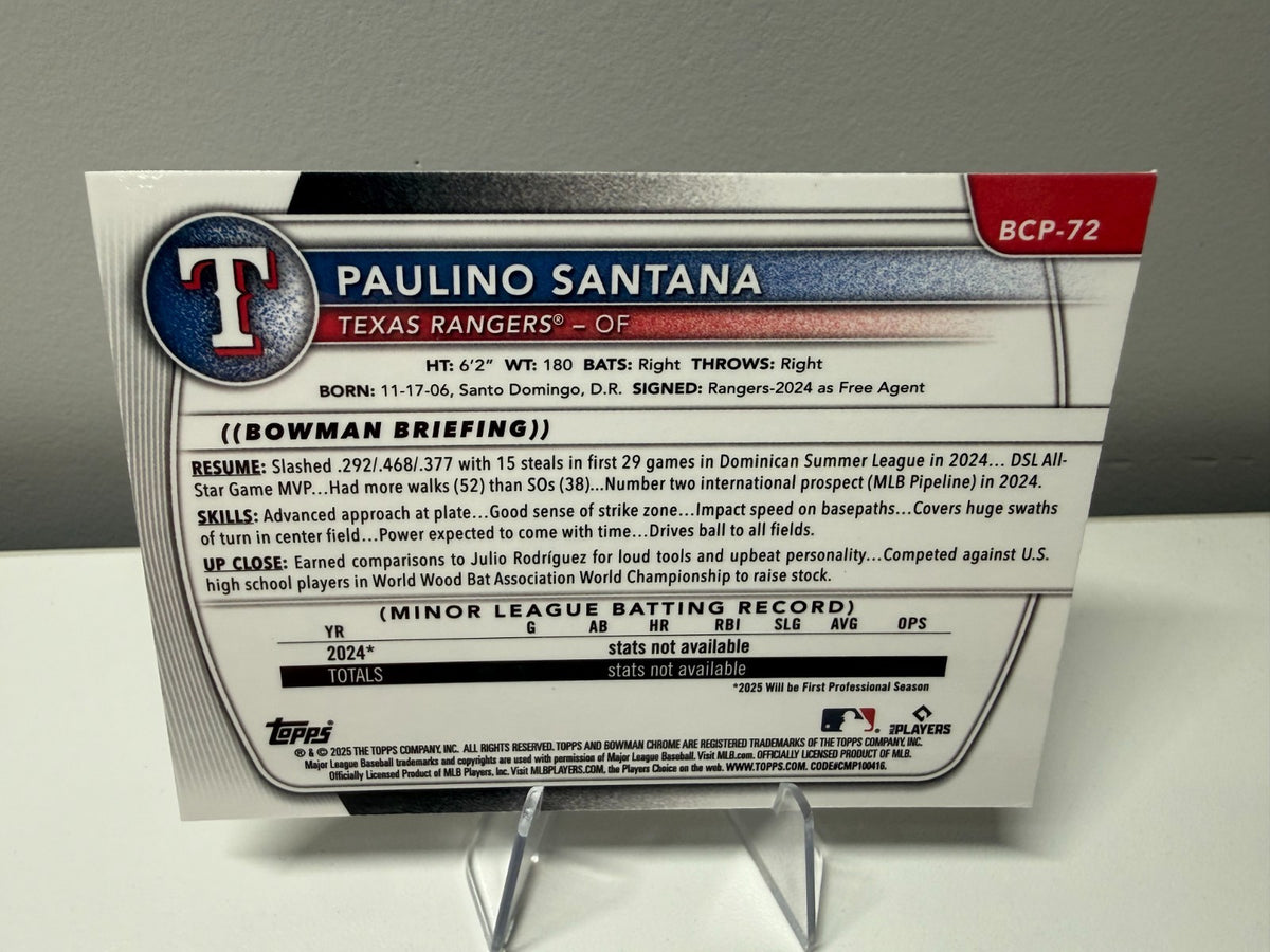 Paulino Santana 2025 Bowman Chrome Lava Refractor /399 #BCP-72 Rangers