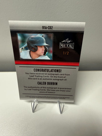 Caleb Durbin 2024 Leaf Metal Black Crystal Auto /2 #91A-CD2 Yankees