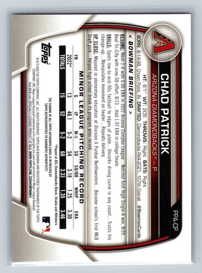 Chad Patrick 2023 Bowman Paper Prospects Auto #PPA-CP Diamondbacks