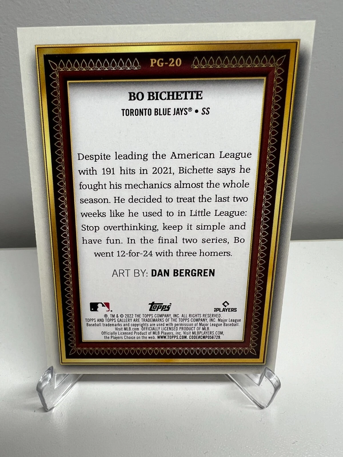 Bo Bichette 2022 Topps Gallery Toronto #PG-20 Blue Jays