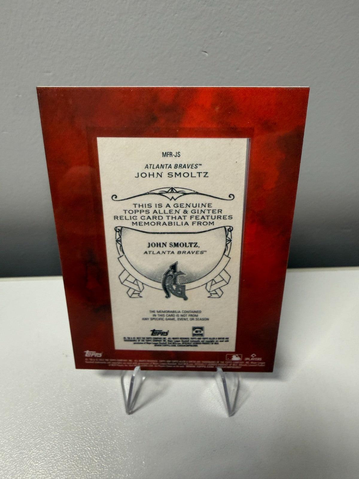 John Smoltz 2022 Topps Allen & Ginter Mini Framed Relic #MFR-JS Braves