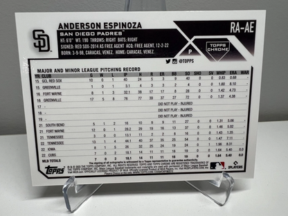 Anderson Espinoza 2023 Topps Chrome B&W Mini Diamond Refractor Auto RC #RA-AE