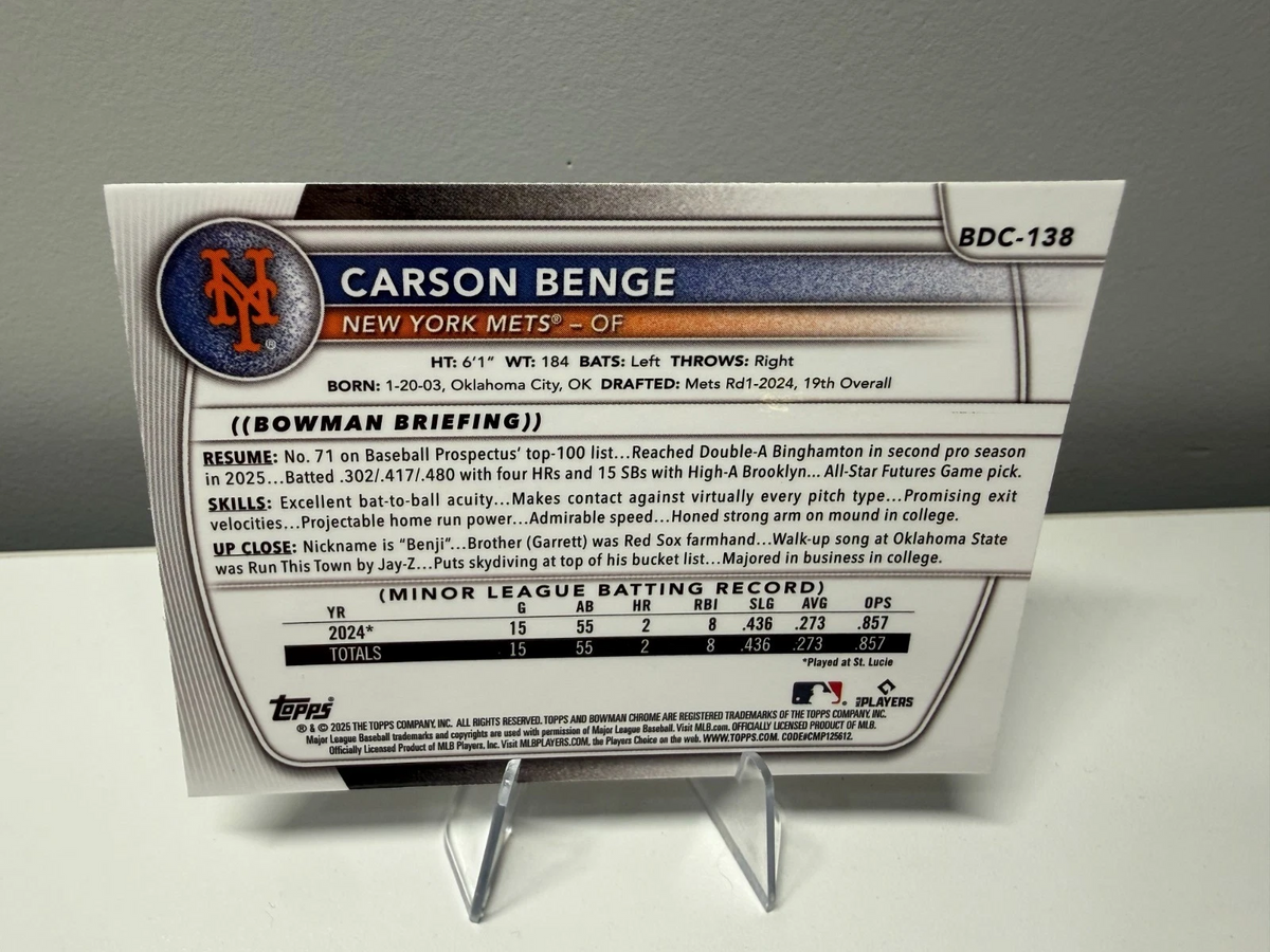 Carson Benge 2025 Bowman Draft Chrome Lazer Refractor #BDC-138 Mets
