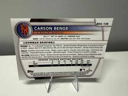 Carson Benge 2025 Bowman Draft Chrome Lazer Refractor #BDC-138 Mets