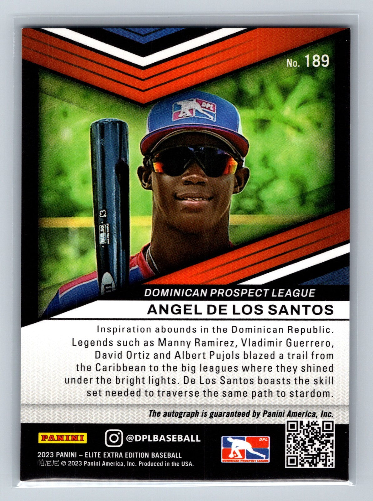 Angel De Los Santos 2023 Panini Elite Extra Edition Signatures Auto #189