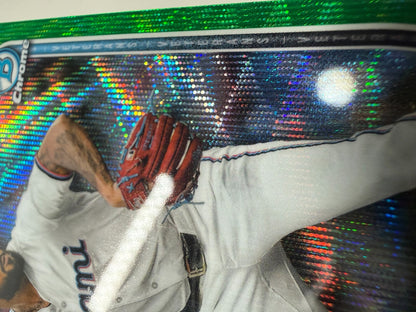 Sandy Alcantara 2025 Bowman Chrome Green Wave Refractor /99 #48 Marlins