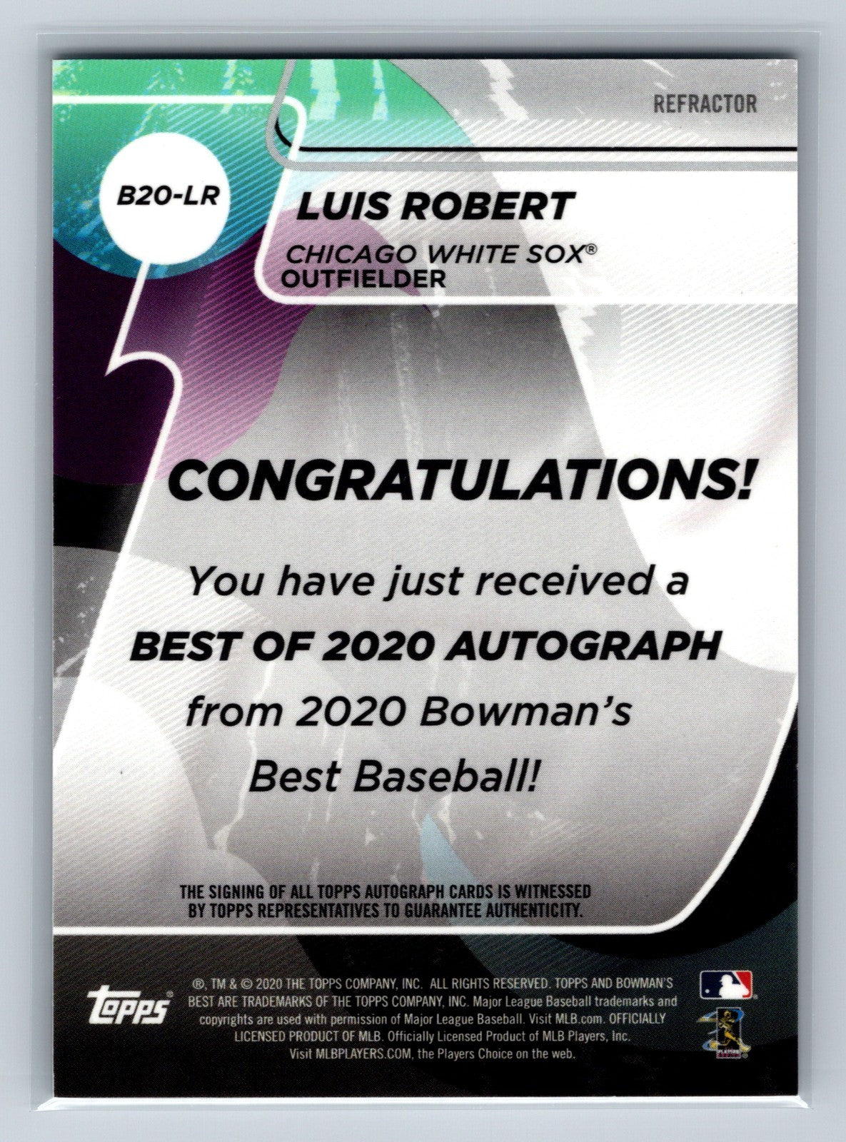 Luis Robert 2020 Bowmans Best Refractor Auto RC #B20-LR White Sox
