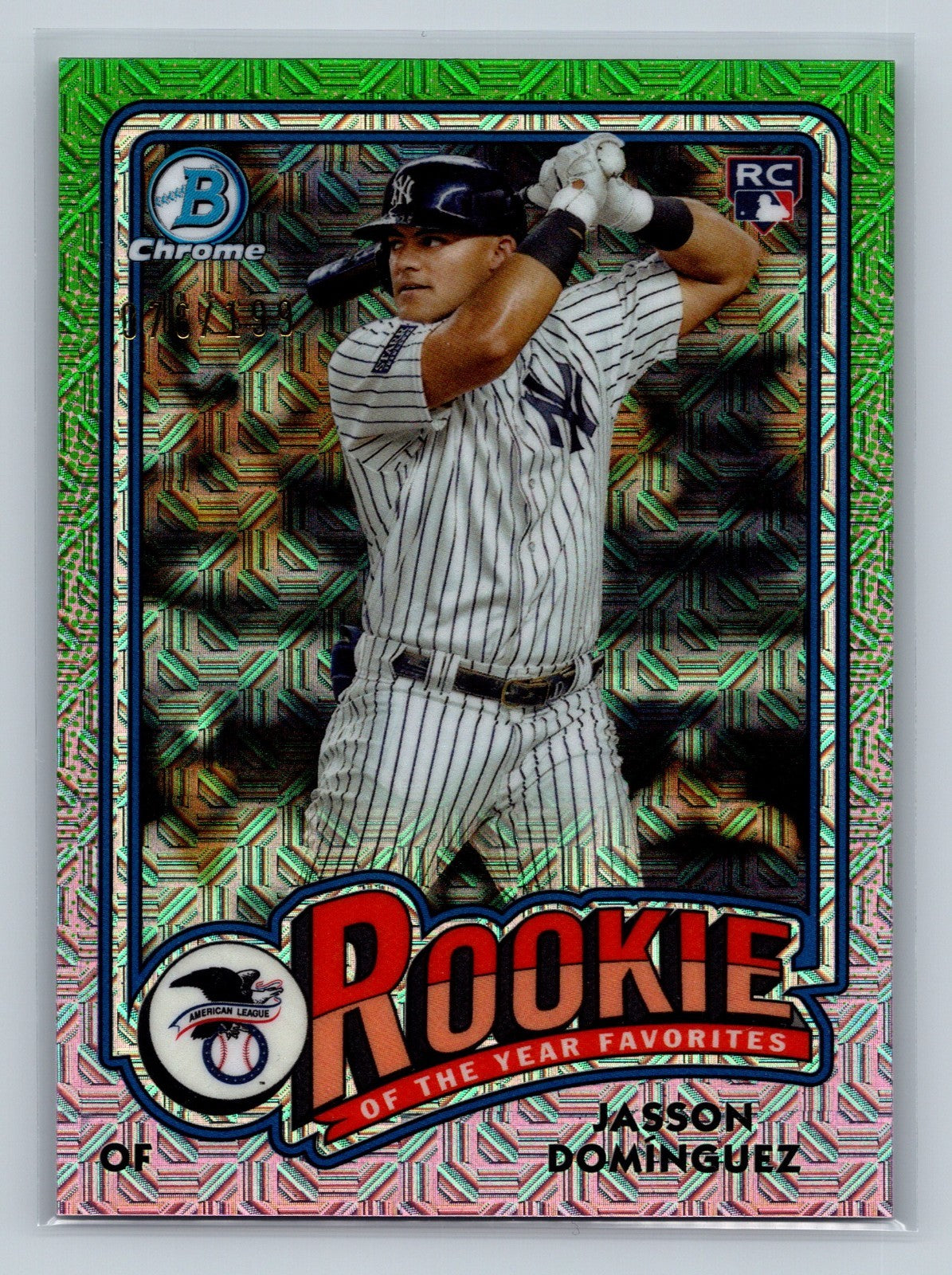 Jasson Dominguez 2024 Bowman Chrome Mega Box Green Mojo Refractor RC /99 #ROY-6