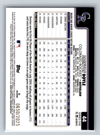 Brenton Doyle 2025 Topps Series 1 Gold /2025 #44 Rockies