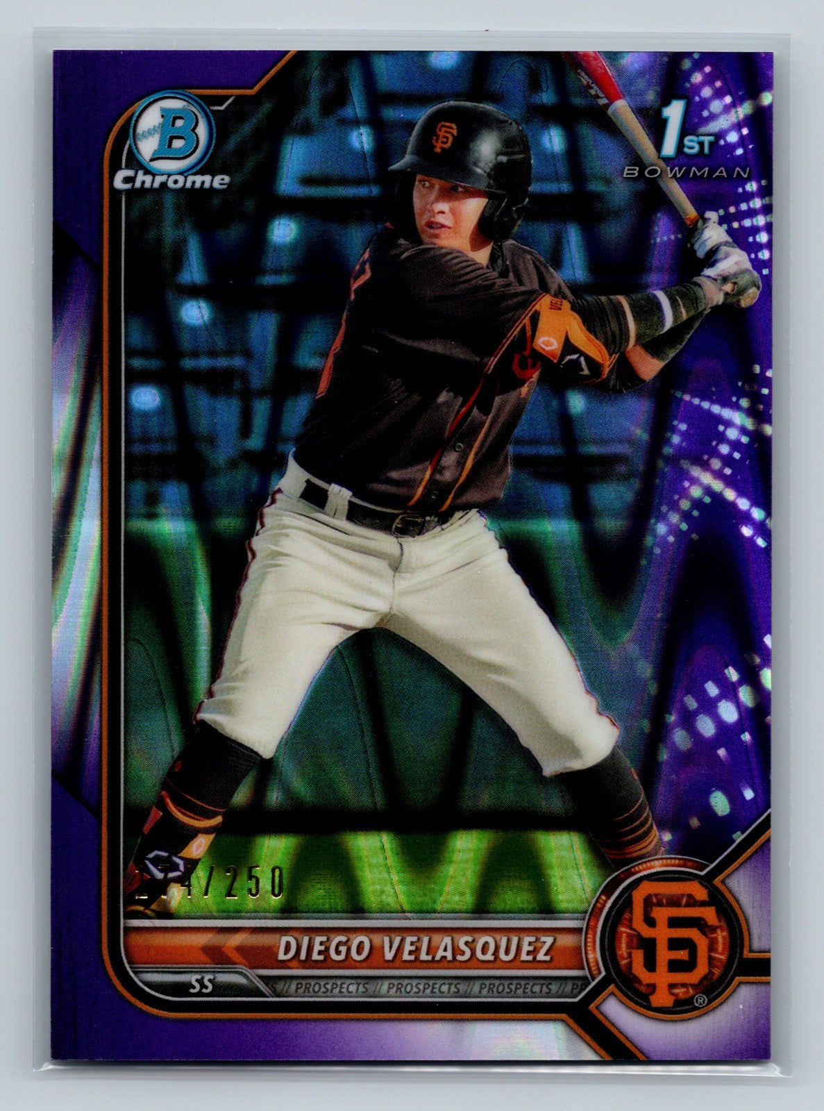Diego Velasquez 2022 Bowman Chrome 1st Purple RayWave Refractor /250 #BCP-110