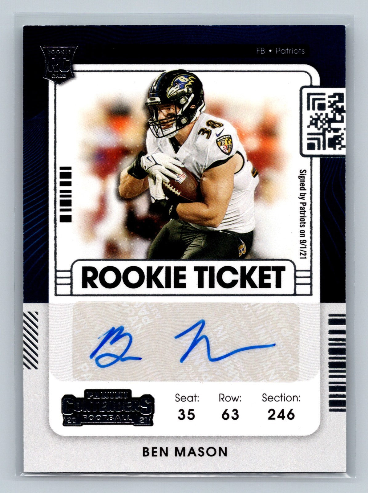 Ben Mason 2021 Panini Contenders Rookie Ticket Auto RC #227 Patriots