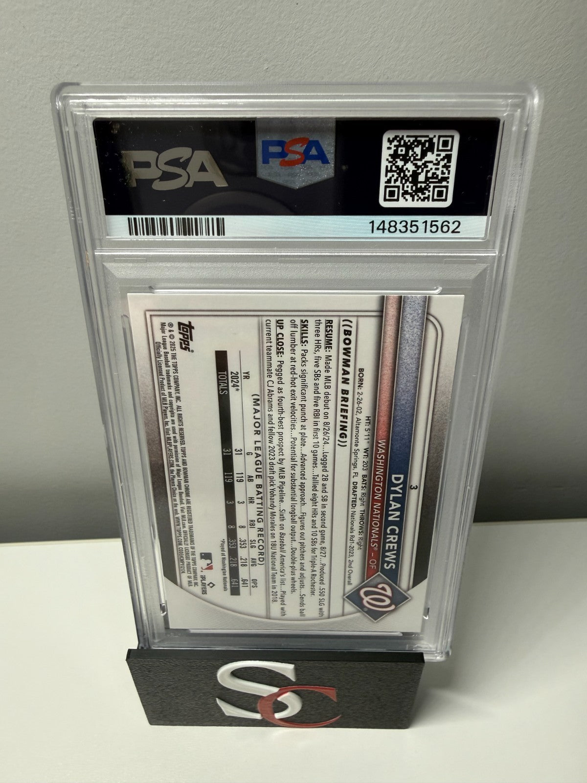 Dylan Crews 2025 Bowman Chrome Sapphire Edition Image Variation RC #3 PSA 10