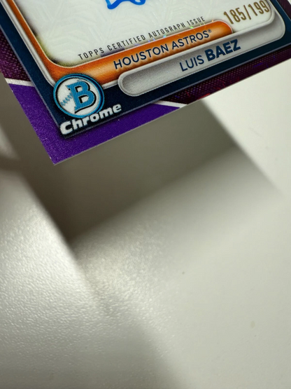 Luis Baez 2024 Bowman Chrome Mega Box Purple Mojo Refractor Auto /199 #BMA-LB
