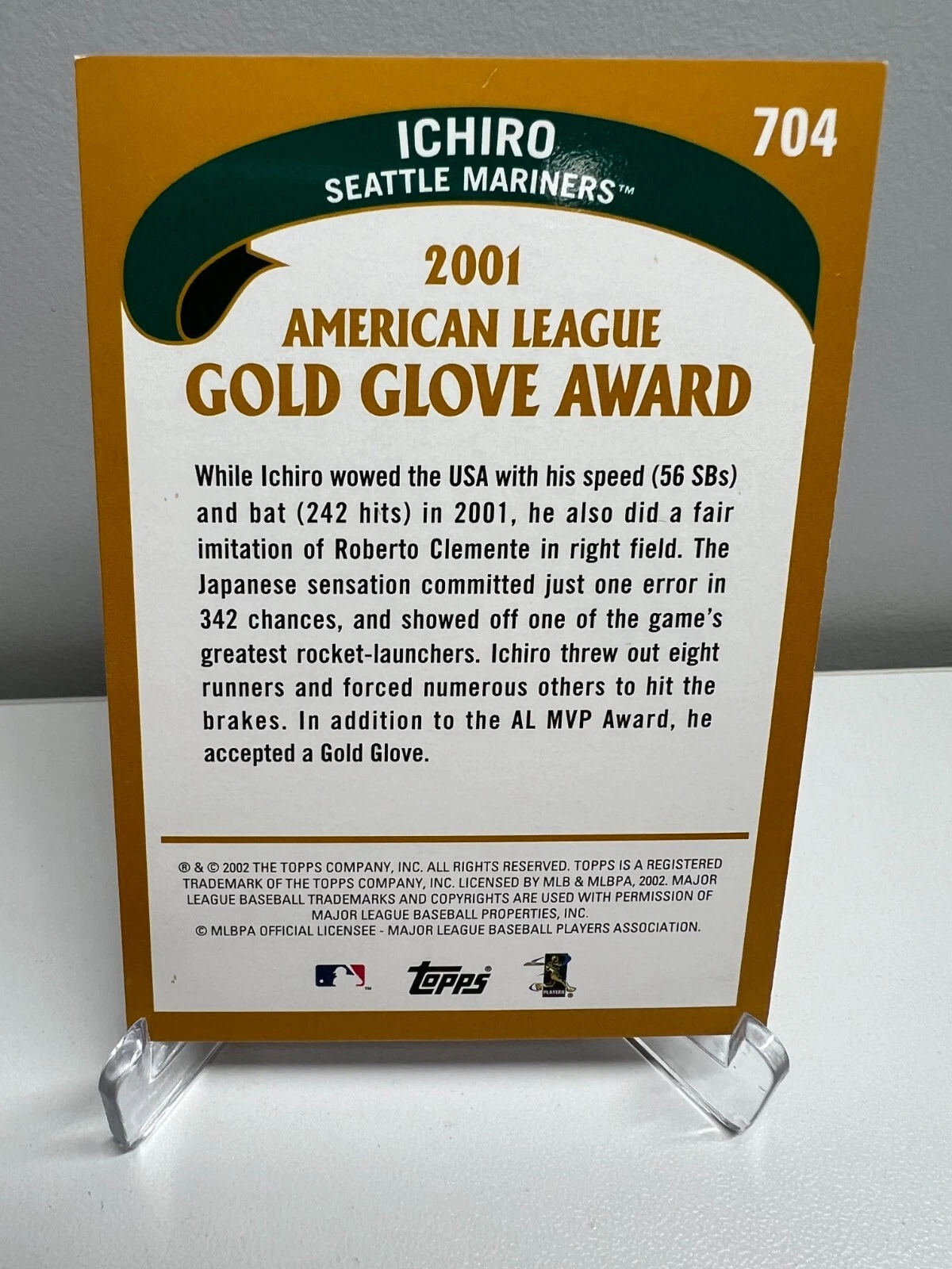 Ichiro 2002 Topps Gold Glove Award Card #704 Mariners
