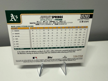 Jeffrey Springs 2025 Topps Update Series Purple Rainbow Foil /2025 #US283