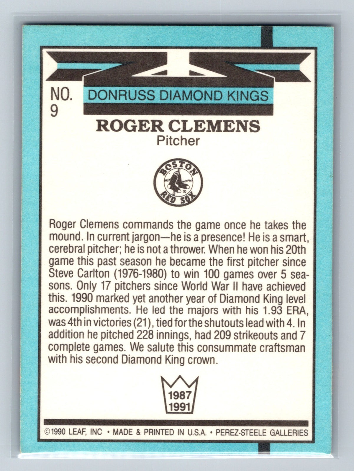 Roger Clemens 1990 Donruss Diamond Kings #9 Red Sox