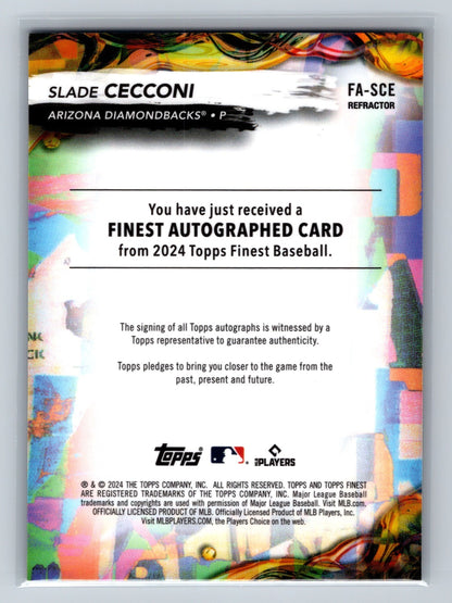 Slade Cecconi 2024 Topps Finest Refractor Auto RC #FA-SCE Diamondbacks