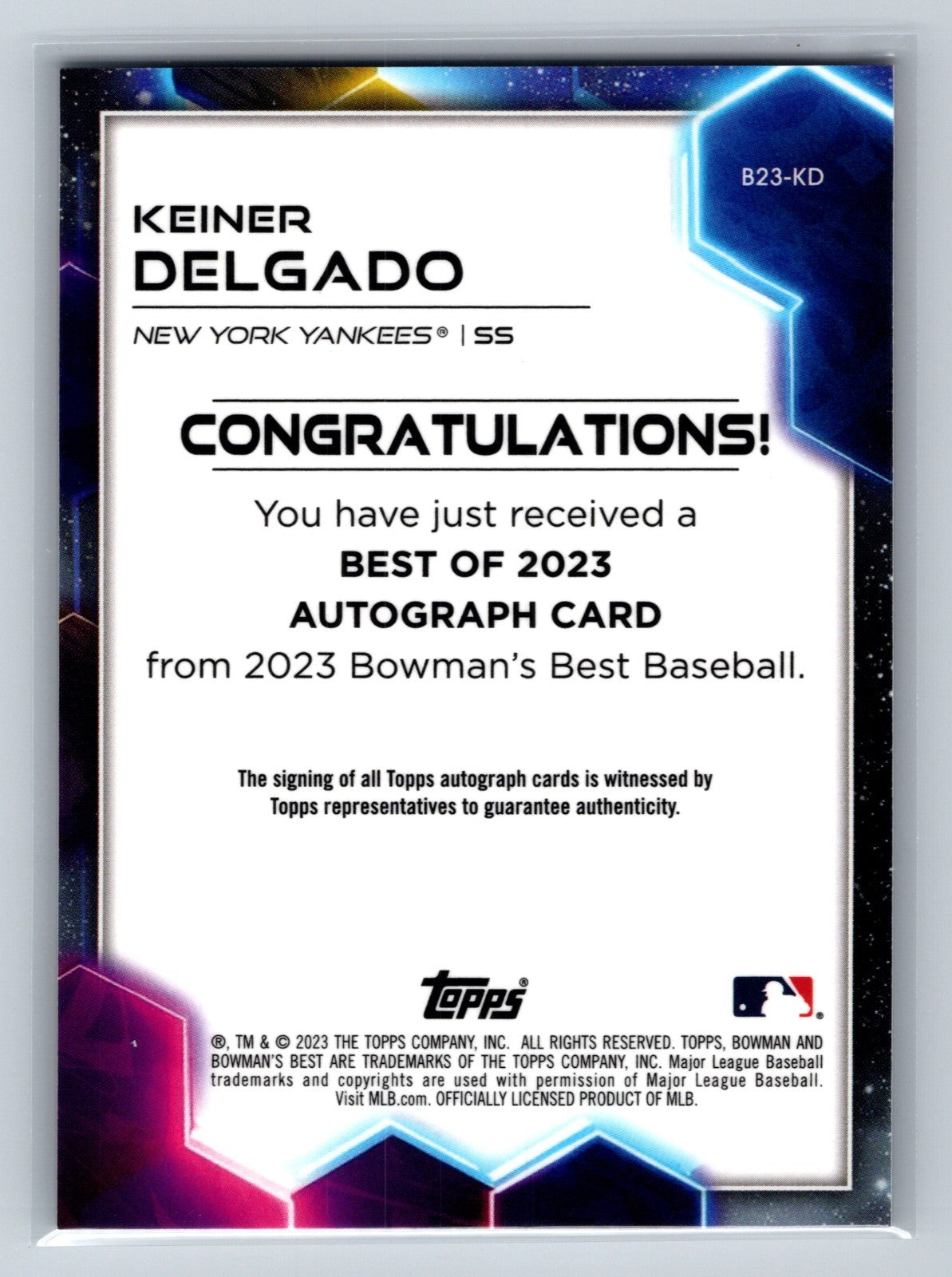 Keiner Delgado 2023 Bowman's Best Auto #B23-KD Yankees