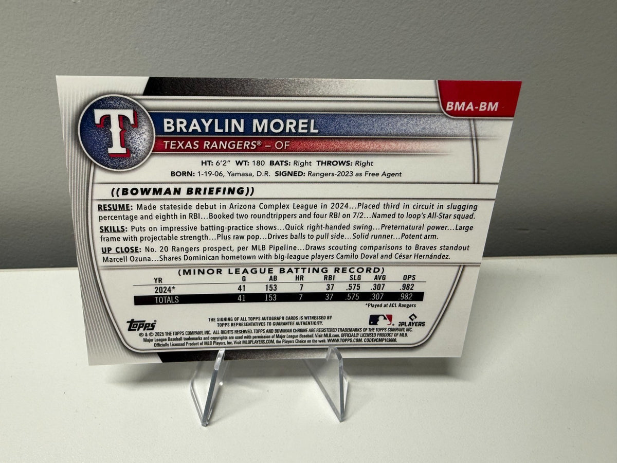 Braylin Morel 2025 Bowman Chrome Mojo Refractor Auto #BMA-BM Rangers