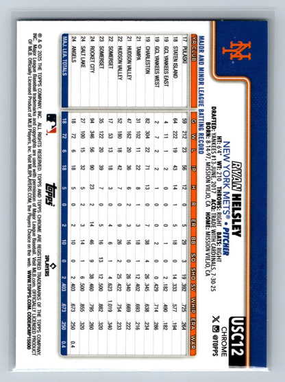 Ryan Helsley 2025 Topps Chrome Aqua Refractor /199 #USC12 Mets