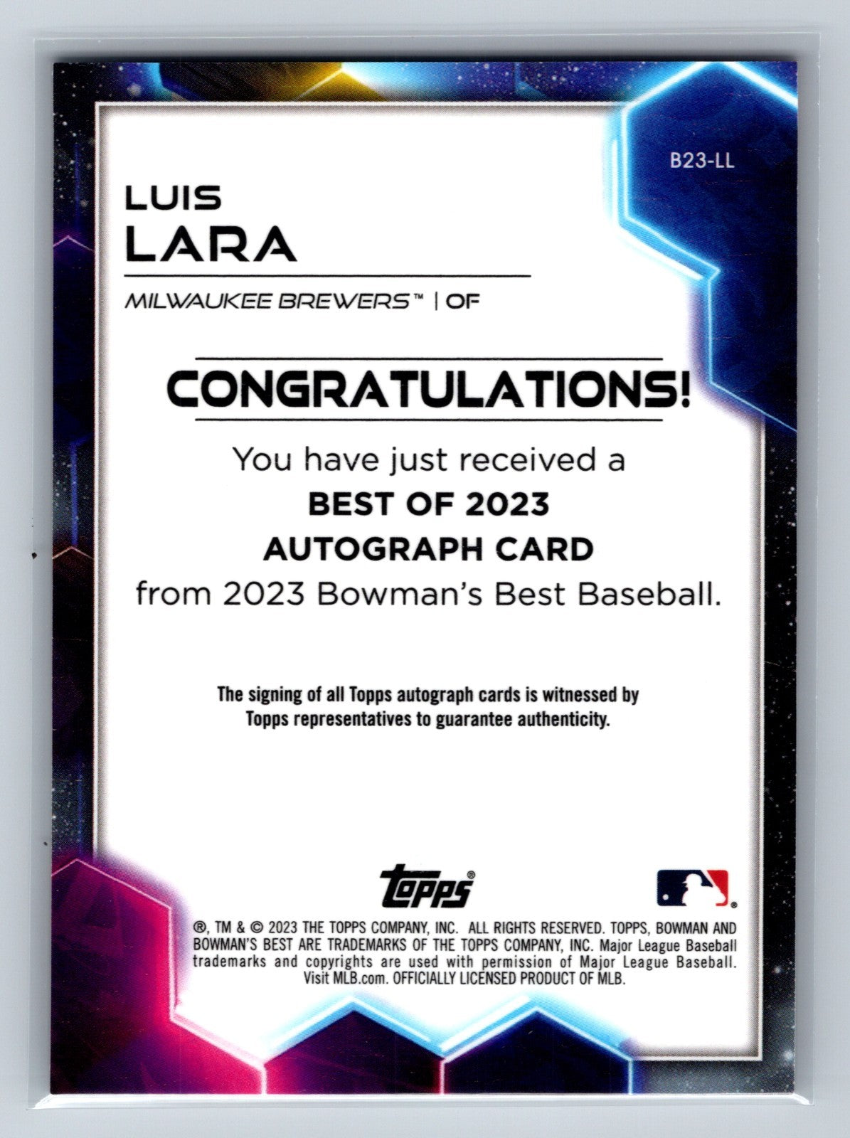 Luis Lara 2023 Bowman's Best Auto #B23-LL Brewers