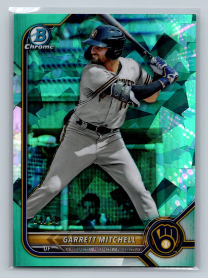 Garrett Mitchell 2022 Bowman Chrome Prospect Aqua Refractor Sapphire Edition /55