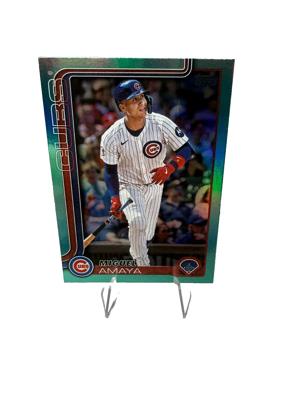 Miguel Amaya 2025 Topps Series 2 Aqua Rainbow Foil #406 Cubs