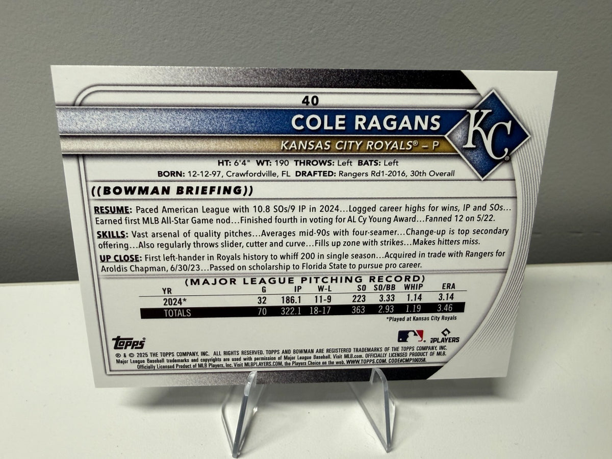 Cole Ragans 2025 Bowman Sky Blue /499 #40 Royals