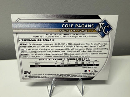 Cole Ragans 2025 Bowman Sky Blue /499 #40 Royals